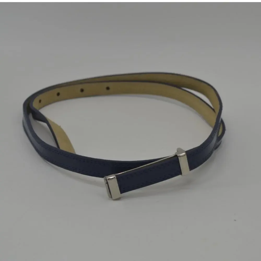 Navy Blue Skinny Dress Belt Faux Leather Minimalist Large